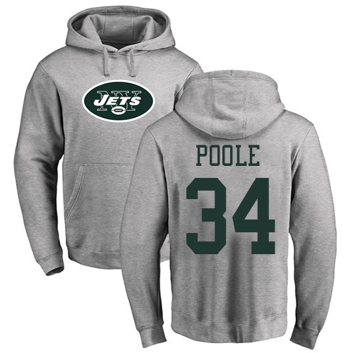 New York Jets Men Ash Brian Poole Name and Number Logo NFL Football #34 Pullover Hoodie Sweatshirts->nfl t-shirts->Sports Accessory